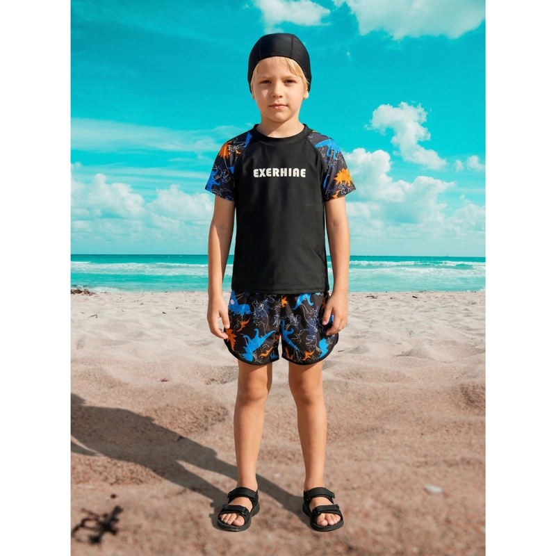 CONJUNTO DE BAÑO NIÑOS SHORT POLERA Y GORRO SECADO RAPIDO 8003 - 1