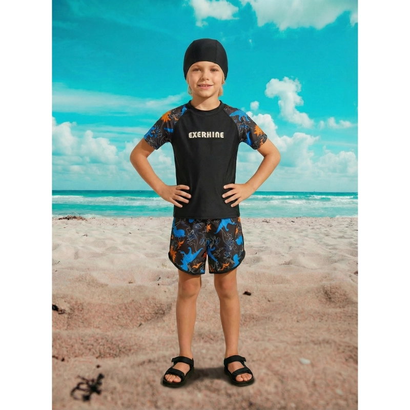 CONJUNTO DE BAÑO NIÑOS SHORT POLERA Y GORRO SECADO RAPIDO 8003 - 2
