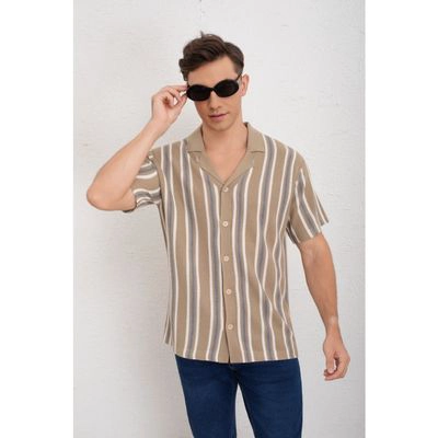 CAMISA HOMBRE HILO ALGODON VERANO DISEÑO LINEAS CALIDAD PREMIUM 7225 - 1