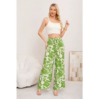 PANTALON MUJER PALAZZO FLOREADO TIPO LINO PRETINA ALTA ELASTICADO 3008 - 1