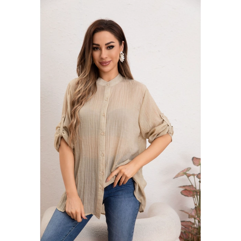 BLUSA MUJER LINO ALGODON PREMIUM LIVIANA MANGA LARGA CUELLO MAO 8055 - 1