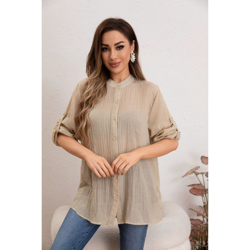 BLUSA MUJER LINO ALGODON PREMIUM LIVIANA MANGA LARGA CUELLO MAO 8055 - 2