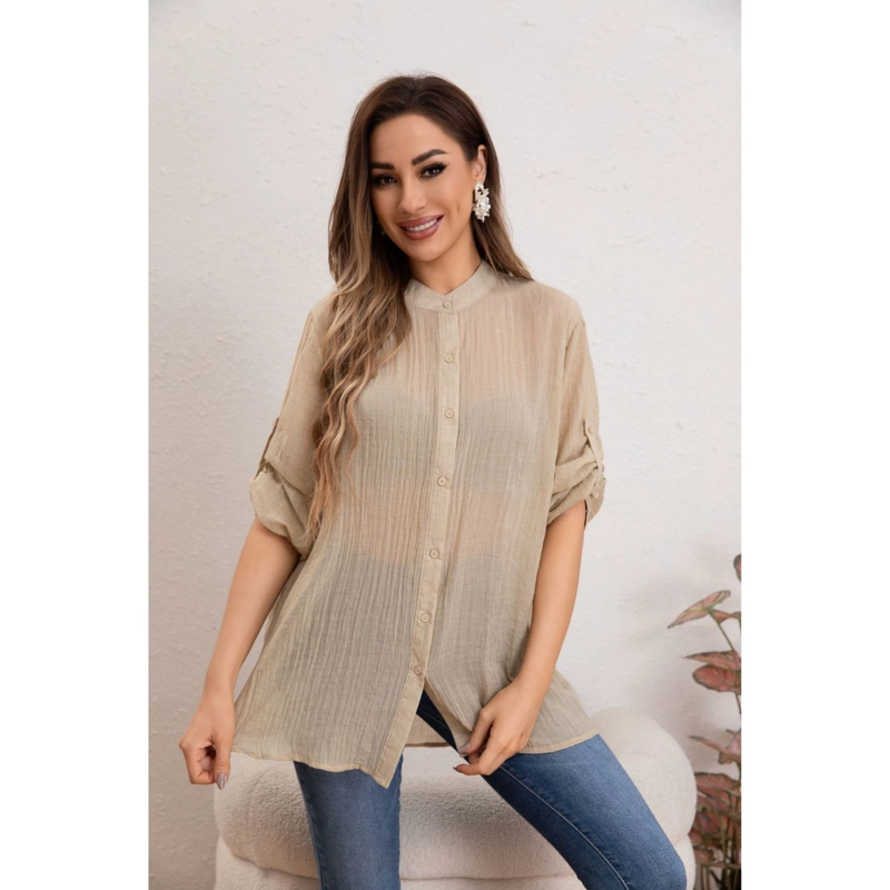 BLUSA MUJER LINO ALGODON PREMIUM LIVIANA MANGA LARGA CUELLO MAO 8055 - 3