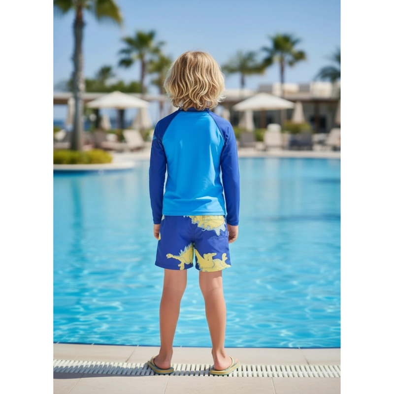 CONJUNTO DE BAÑO NIÑOS SHORT POLERA GORRO MANGA LARGA DINO 0060 - 3