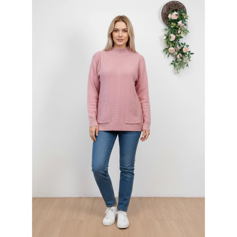 SWEATER DE PUNTO MUJER TEJIDO CUELLO ALTO BOLSILLOS COLORES Q2625 - 1