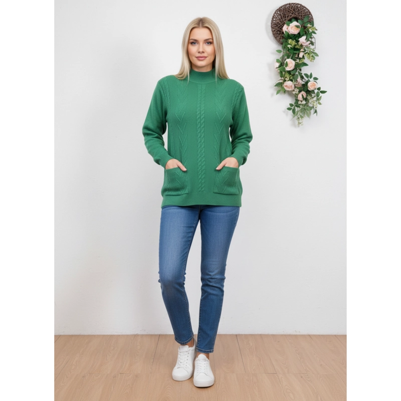 SWEATER DE PUNTO MUJER TEJIDO CUELLO ALTO BOLSILLOS COLORES Q2625 - 1