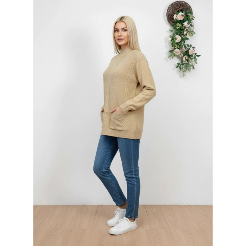SWEATER DE PUNTO MUJER TEJIDO CUELLO ALTO BOLSILLOS COLORES Q2625 - 2