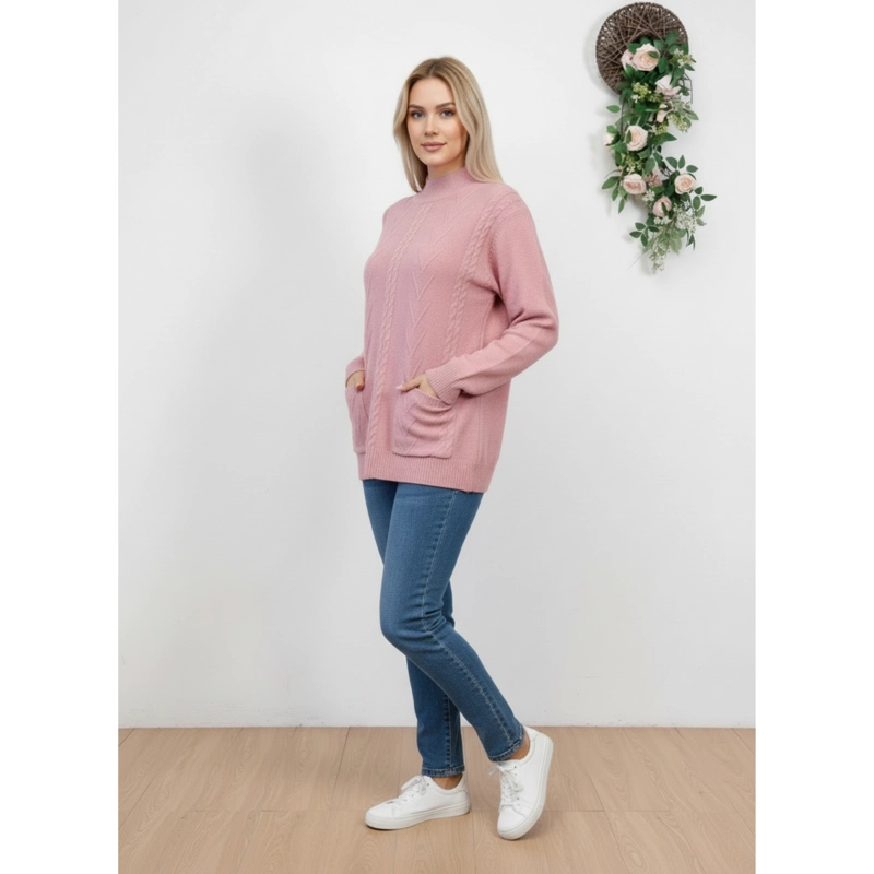 SWEATER DE PUNTO MUJER TEJIDO CUELLO ALTO BOLSILLOS COLORES Q2625 - 2