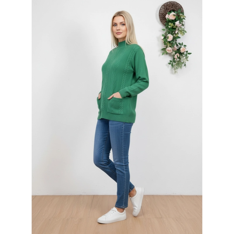 SWEATER DE PUNTO MUJER TEJIDO CUELLO ALTO BOLSILLOS COLORES Q2625 - 2