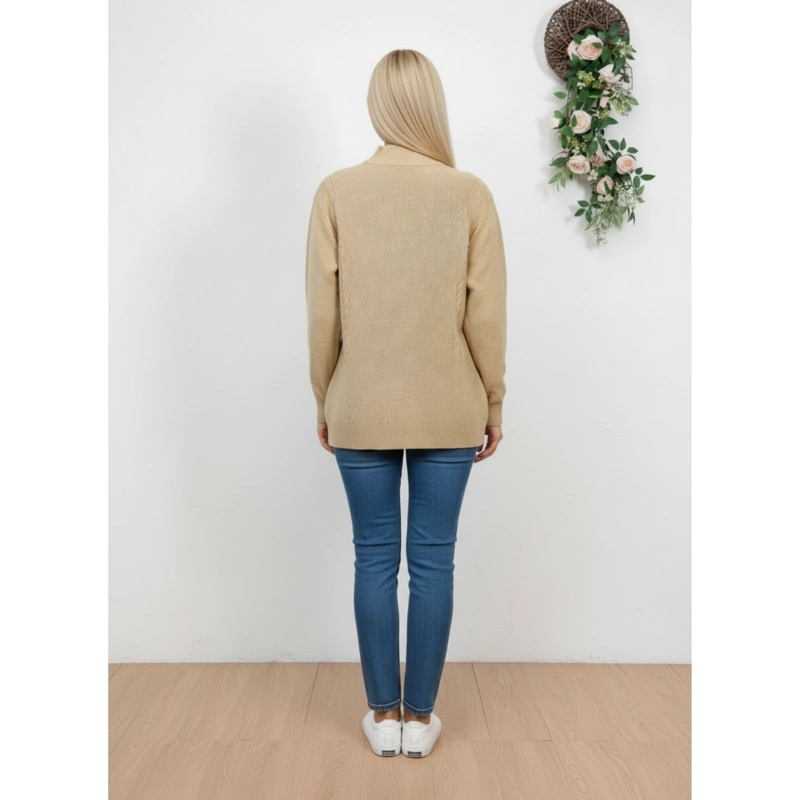 SWEATER DE PUNTO MUJER TEJIDO CUELLO ALTO BOLSILLOS COLORES Q2625 - 3