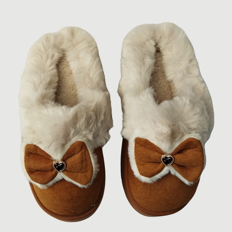 PANTUFLAS MUJER FELPA APLICACION LAZO CORAZON TENDENCIA 4859 - 1