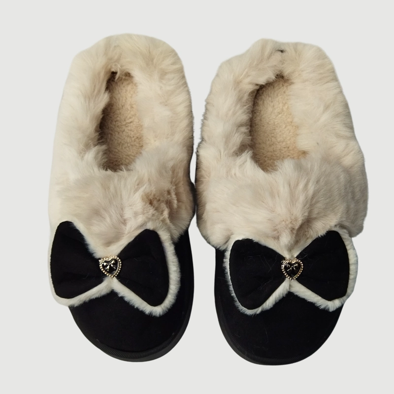 PANTUFLAS MUJER FELPA APLICACION LAZO CORAZON TENDENCIA 4859 - 1