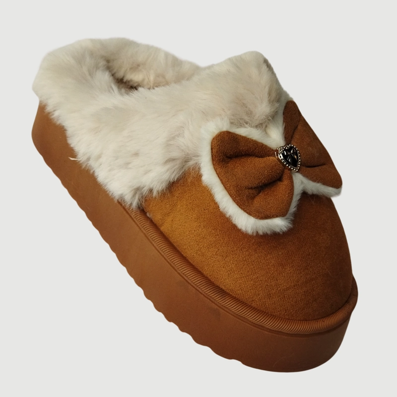 PANTUFLAS MUJER FELPA APLICACION LAZO CORAZON TENDENCIA 4859 - 2