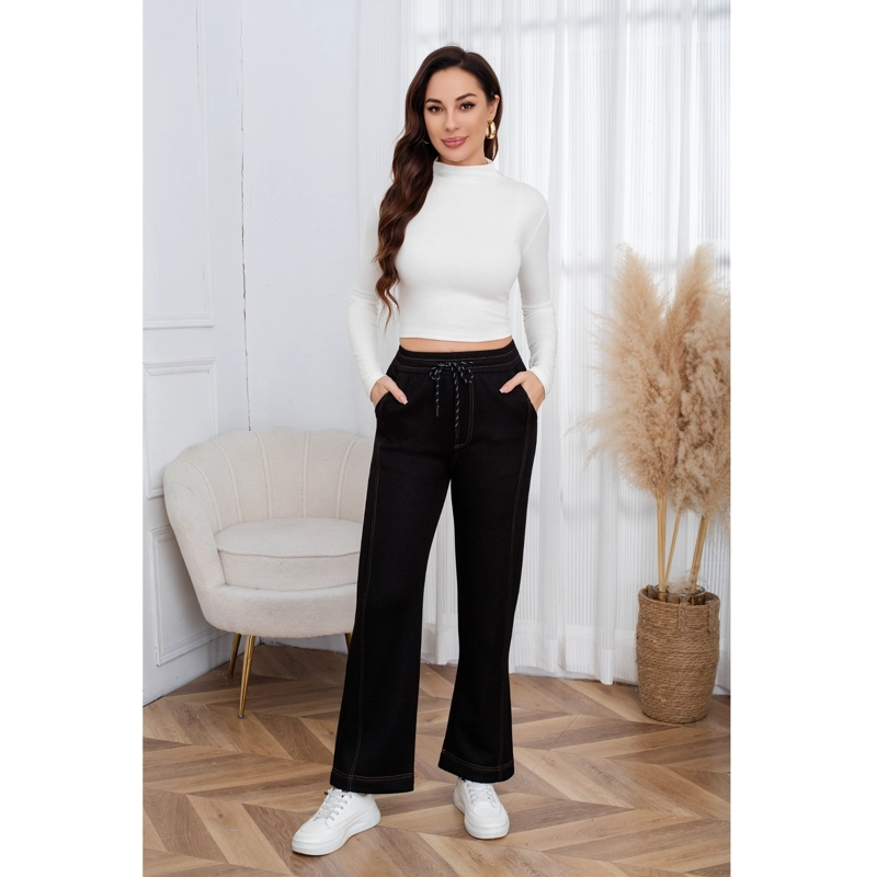 PANTALON MUJER ANCHO LINEAS TIPO JEANS INVIERNO FORRO PIEL MEZCLILLA 7001 - 1