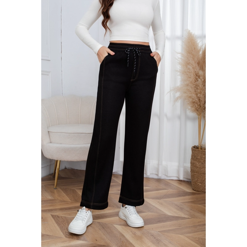 PANTALON MUJER ANCHO LINEAS TIPO JEANS INVIERNO FORRO PIEL MEZCLILLA 7001 - 2