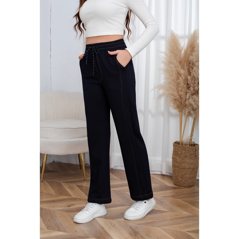 PANTALON MUJER ANCHO LINEAS TIPO JEANS INVIERNO FORRO PIEL MEZCLILLA 7001 - 2