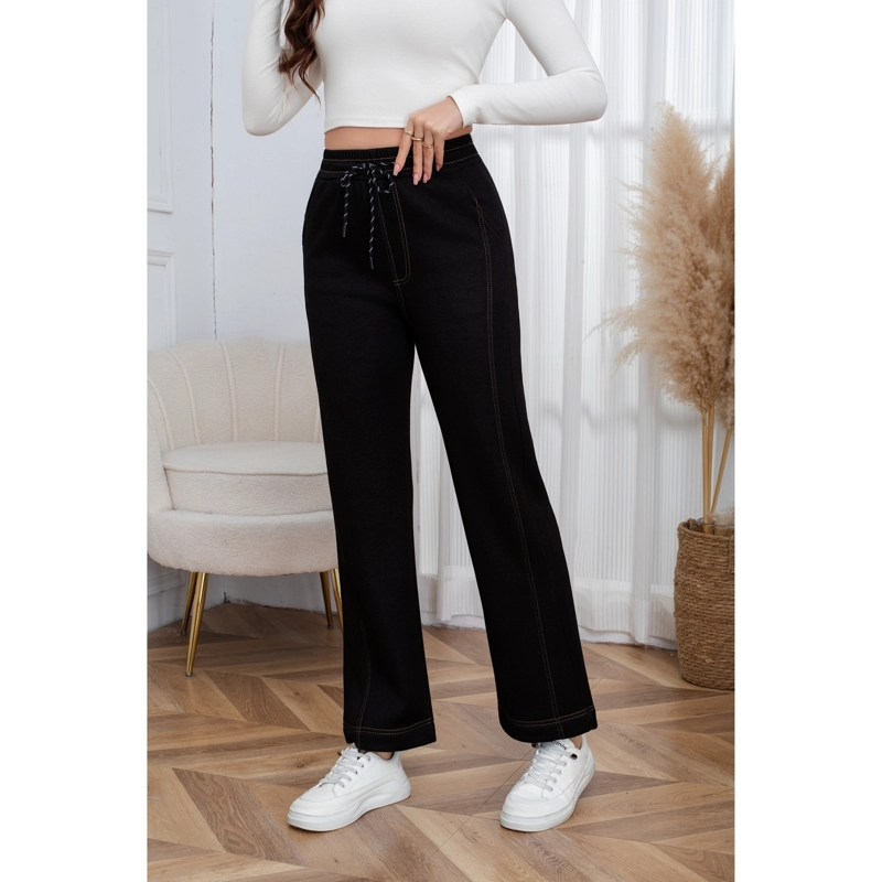 PANTALON MUJER ANCHO LINEAS TIPO JEANS INVIERNO FORRO PIEL MEZCLILLA 7001 - 3
