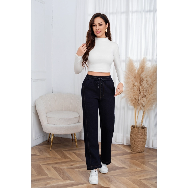 PANTALON MUJER ANCHO LINEAS TIPO JEANS INVIERNO FORRO PIEL MEZCLILLA 7001 - 3