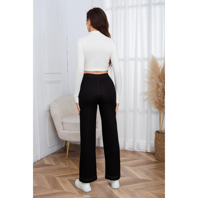 PANTALON MUJER ANCHO LINEAS TIPO JEANS INVIERNO FORRO PIEL MEZCLILLA 7001 - 4