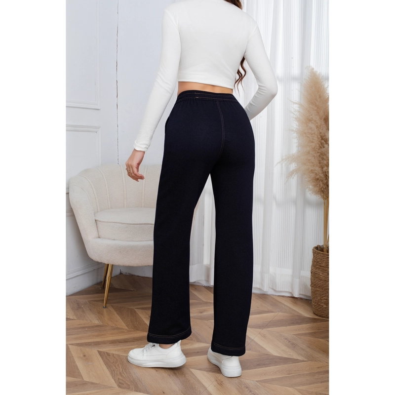PANTALON MUJER ANCHO LINEAS TIPO JEANS INVIERNO FORRO PIEL MEZCLILLA 7001 - 4
