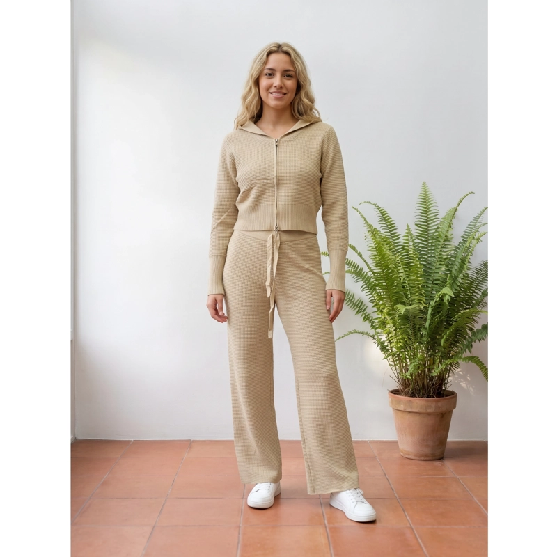 CONJUNTO 2 PIEZAS MUJER TEJIDO LANILLA TEXTURIZADO SWEATER + PANTALON CIERRE 5097 - 1