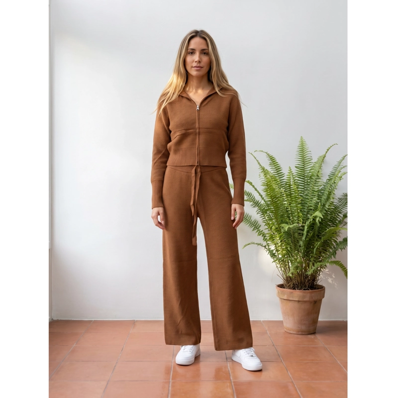 CONJUNTO 2 PIEZAS MUJER TEJIDO LANILLA TEXTURIZADO SWEATER + PANTALON CIERRE 5097 - 1