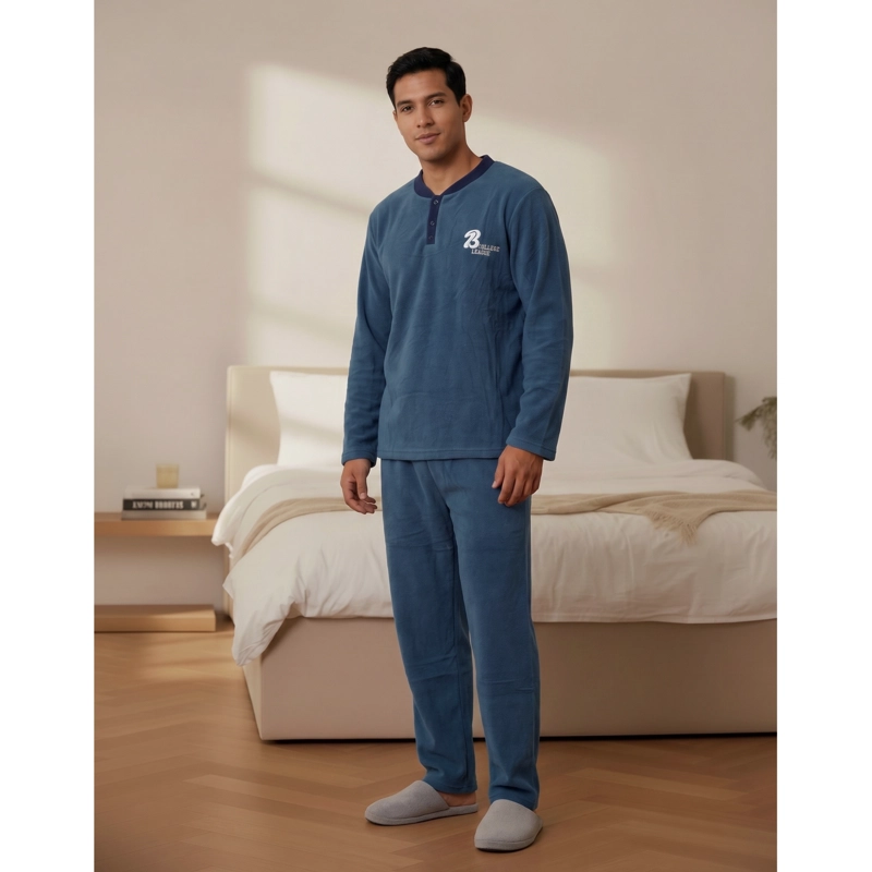 PIJAMA POLAR HOMBRE INVIERNO 2 PIEZAS CALIDAD PREMIUM LISO 4064 - 1