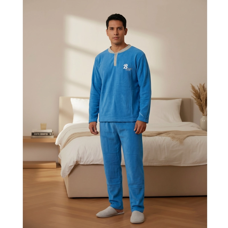 PIJAMA POLAR HOMBRE INVIERNO 2 PIEZAS CALIDAD PREMIUM LISO 4064 - 1