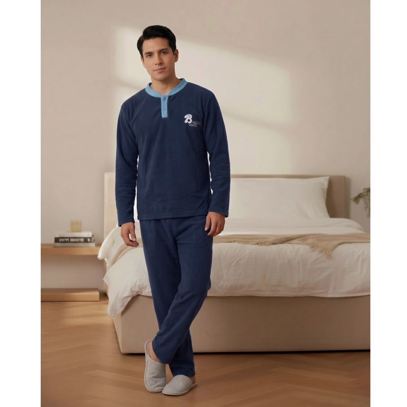 PIJAMA POLAR HOMBRE INVIERNO 2 PIEZAS CALIDAD PREMIUM LISO 4064 - 1
