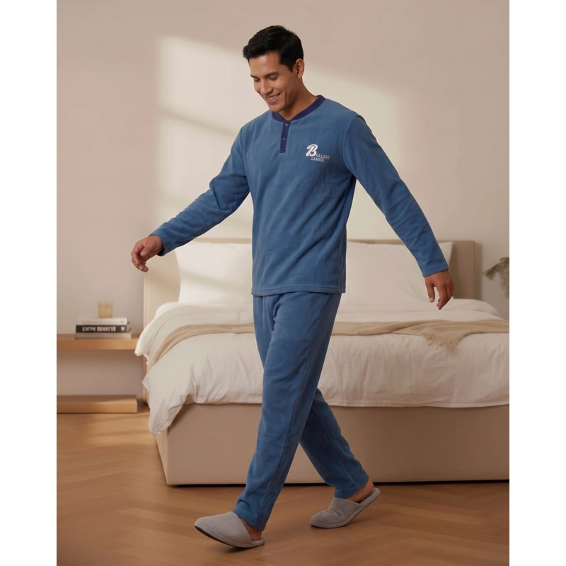 PIJAMA POLAR HOMBRE INVIERNO 2 PIEZAS CALIDAD PREMIUM LISO 4064 - 2