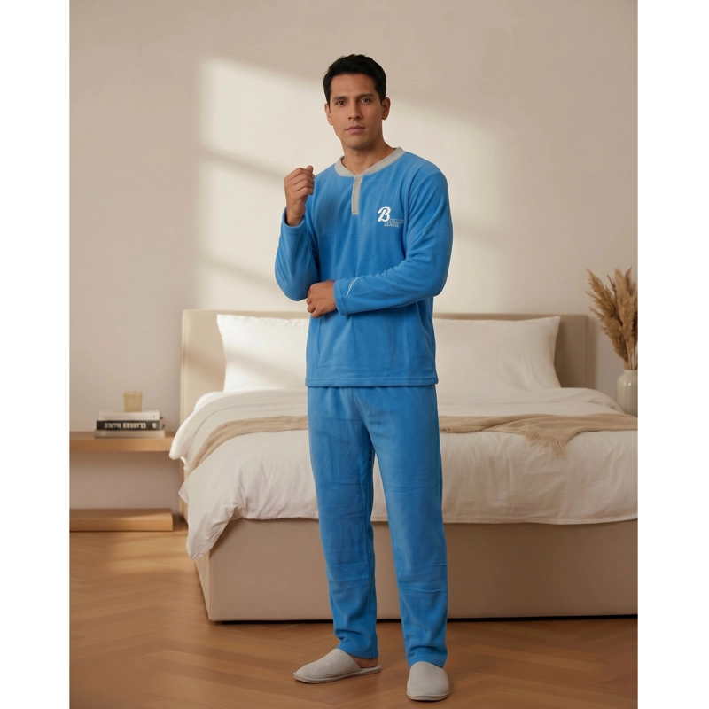 PIJAMA POLAR HOMBRE INVIERNO 2 PIEZAS CALIDAD PREMIUM LISO 4064 - 2