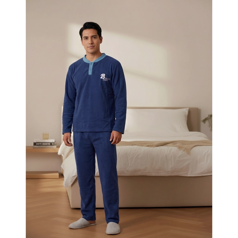 PIJAMA POLAR HOMBRE INVIERNO 2 PIEZAS CALIDAD PREMIUM LISO 4064 - 2