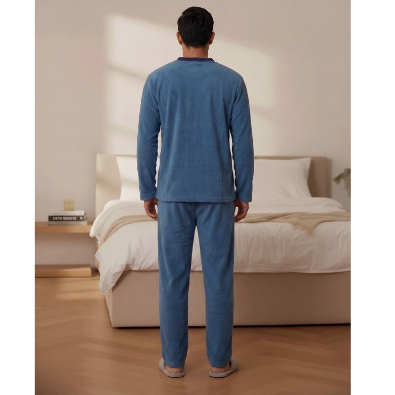 PIJAMA POLAR HOMBRE INVIERNO 2 PIEZAS CALIDAD PREMIUM LISO 4064 - 3