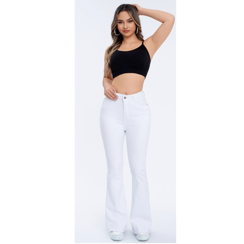 PANTALON JEANS MUJER FLARE TIRO ALTO ELASTICADO TENDENCIA MODA 3010 - 1