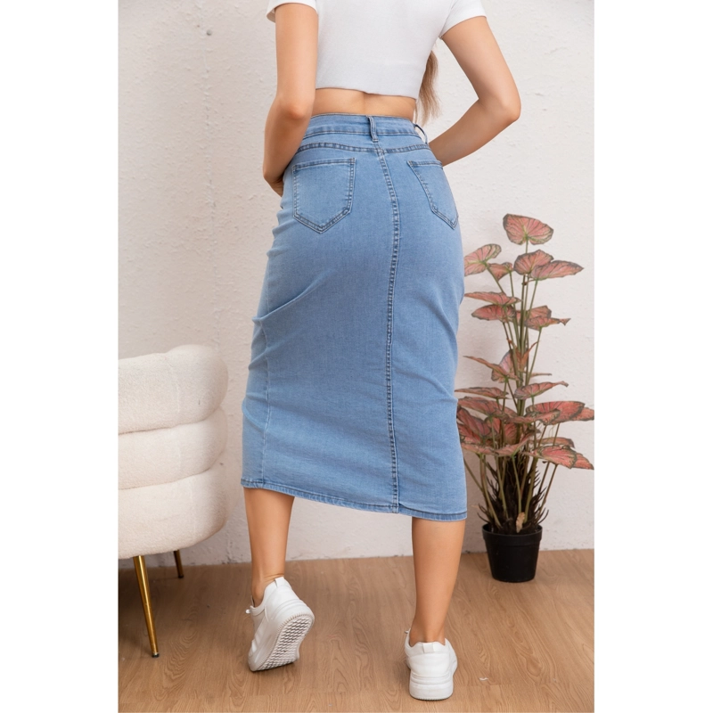 FALDA TUBO LARGA MUJER TIRO ALTO JEANS ELASTICADA BOTONES 6008 - 4