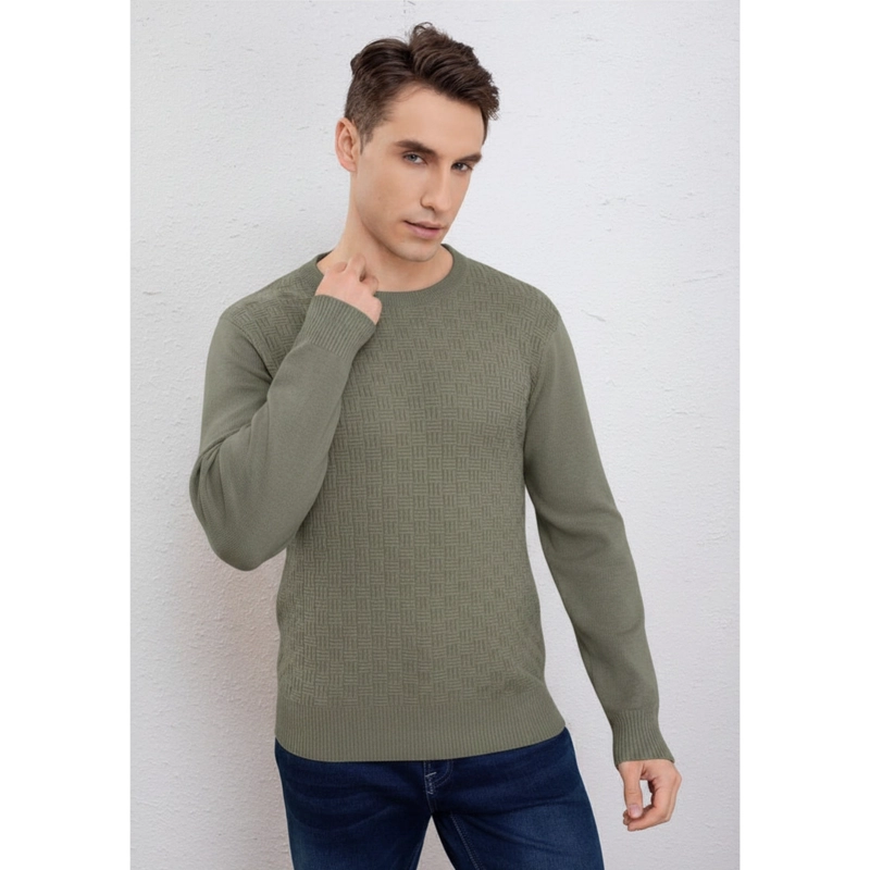 SWEATER HOMBRE ALGODON TEJIDO HILO CUELLO REDONDO TEXTURIZADO 7256 - 1