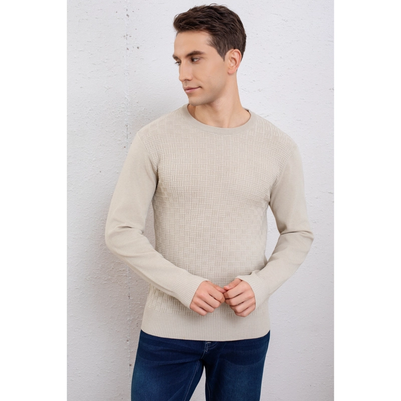SWEATER HOMBRE ALGODON TEJIDO HILO CUELLO REDONDO TEXTURIZADO 7256 - 1