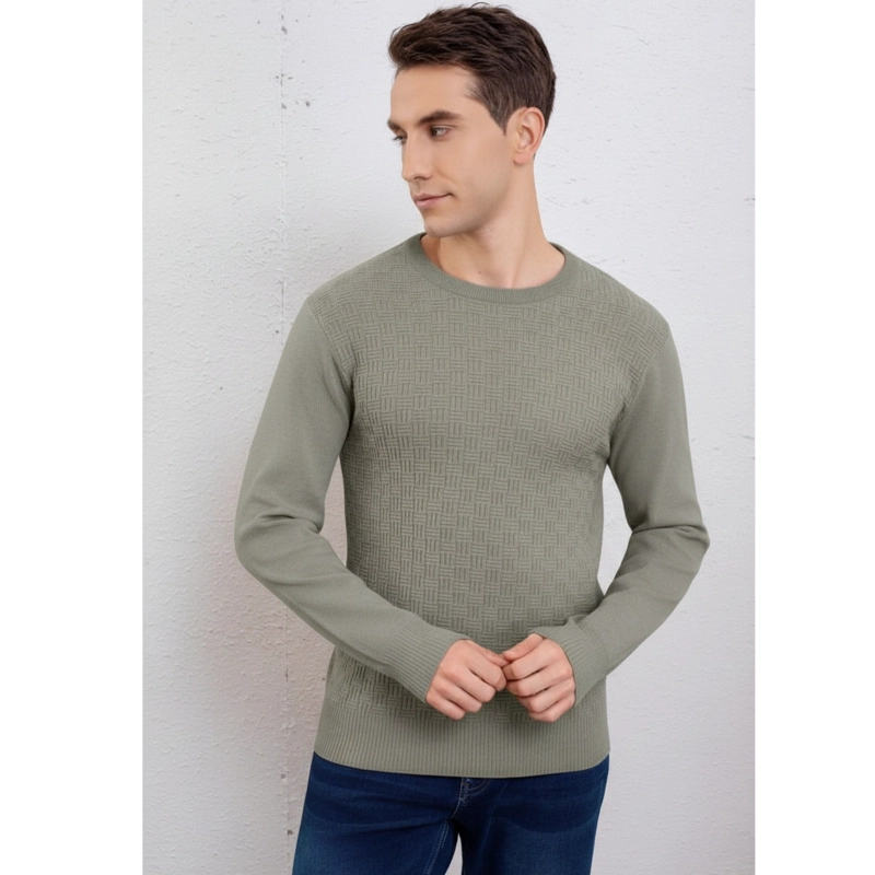 SWEATER HOMBRE ALGODON TEJIDO HILO CUELLO REDONDO TEXTURIZADO 7256 - 3