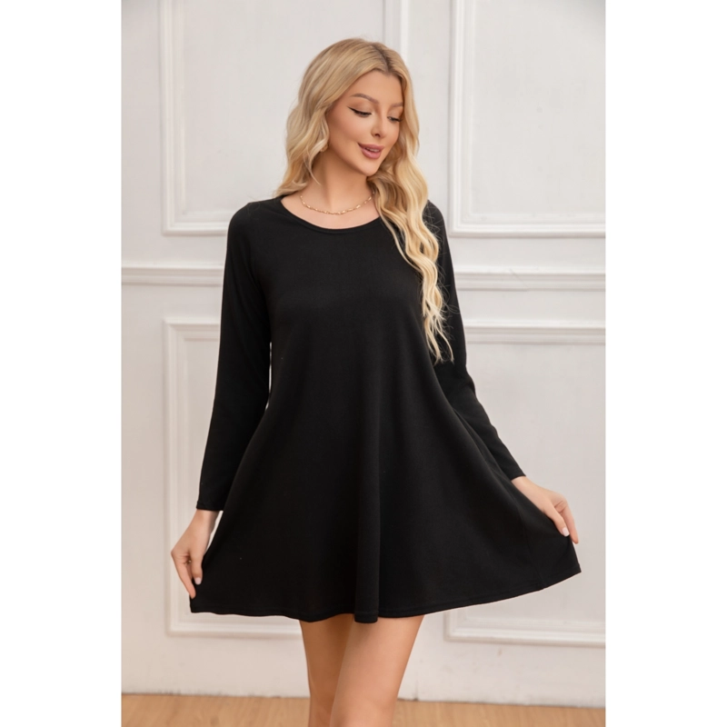 MINI VESTIDO CORTO MUJER MANGA LARGA CASUAL CUELLO REDONDO 2003 - 1