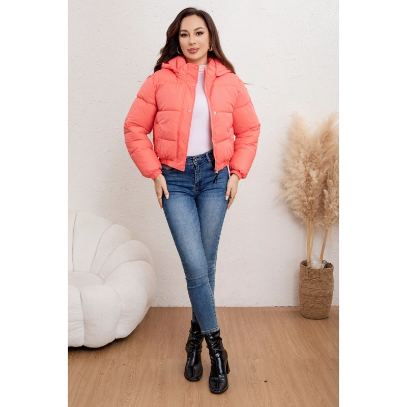 PARKA CORTA CHAQUETA MUJER PUFFA ACOLCHADA GRUESA CON GORRO 0018 - 1