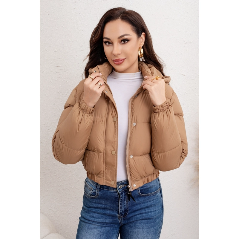 PARKA CORTA CHAQUETA MUJER PUFFA ACOLCHADA GRUESA CON GORRO 0018 - 1