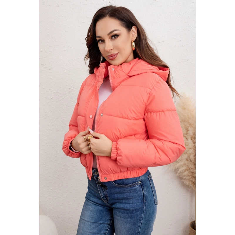 PARKA CORTA CHAQUETA MUJER PUFFA ACOLCHADA GRUESA CON GORRO 0018 - 2