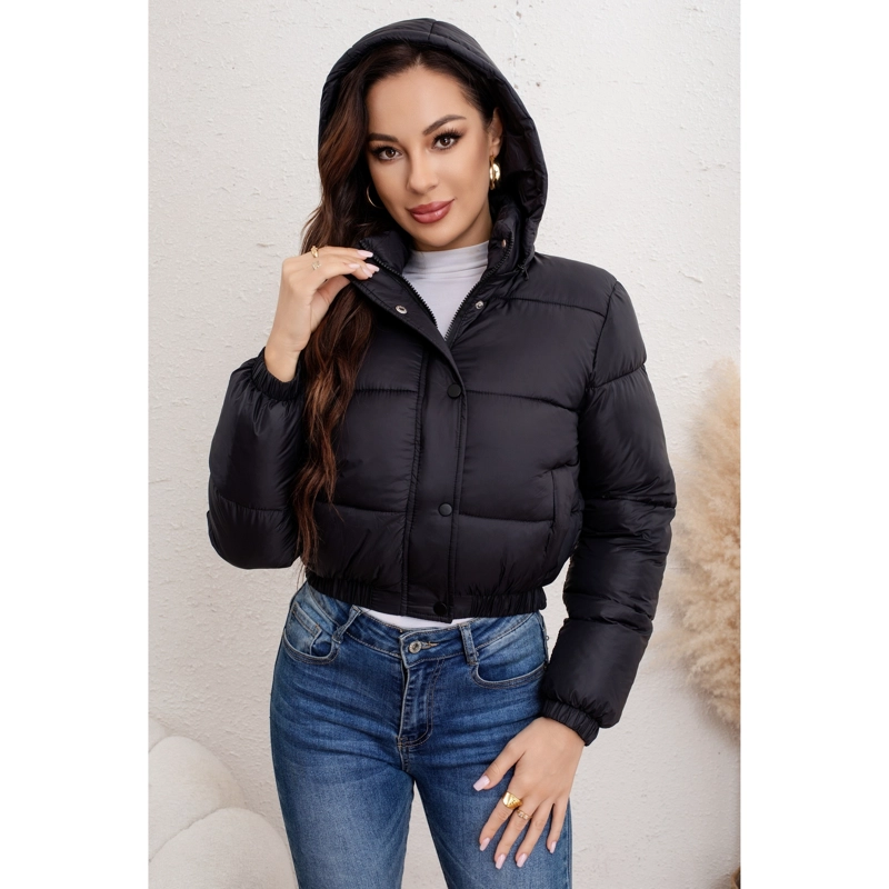PARKA CORTA CHAQUETA MUJER PUFFA ACOLCHADA GRUESA CON GORRO 0018 - 2