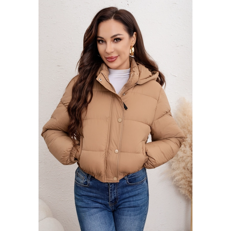 PARKA CORTA CHAQUETA MUJER PUFFA ACOLCHADA GRUESA CON GORRO 0018 - 3