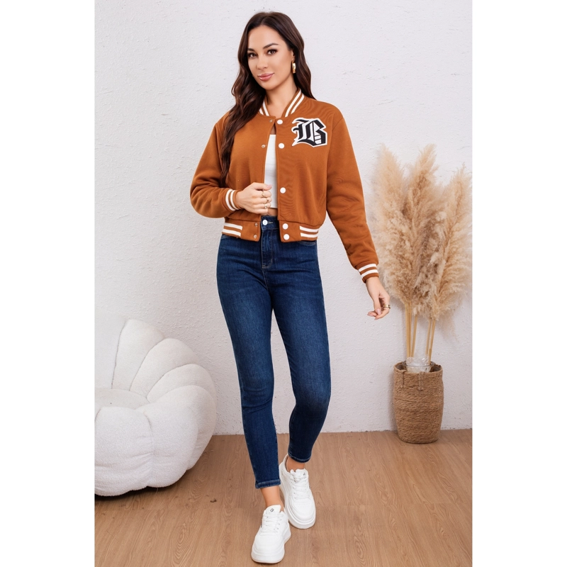 CHAQUETA UNIVERSITARIA CORTA MUJER GRUESA FORRO PIEL BOLSILLOS 7626 - 1