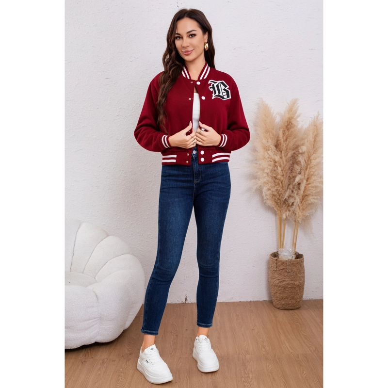 CHAQUETA UNIVERSITARIA CORTA MUJER GRUESA FORRO PIEL BOLSILLOS 7626 - 1