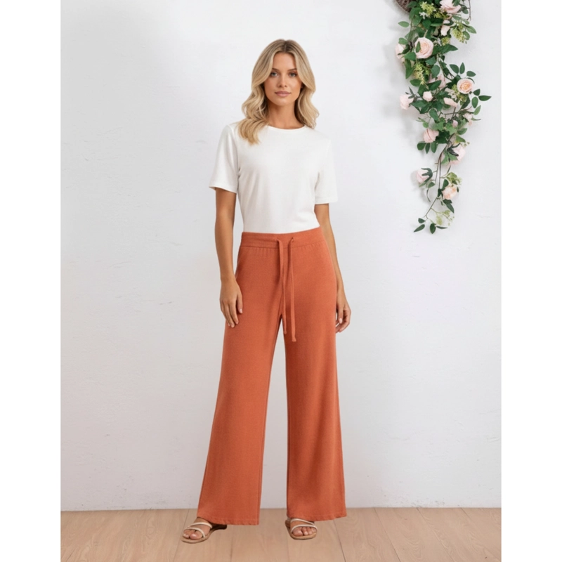 PANTALON ANCHO MUJER TIPO CALZA LANILLA TIRO ALTO FULL ELASTICADO 5109 - 1