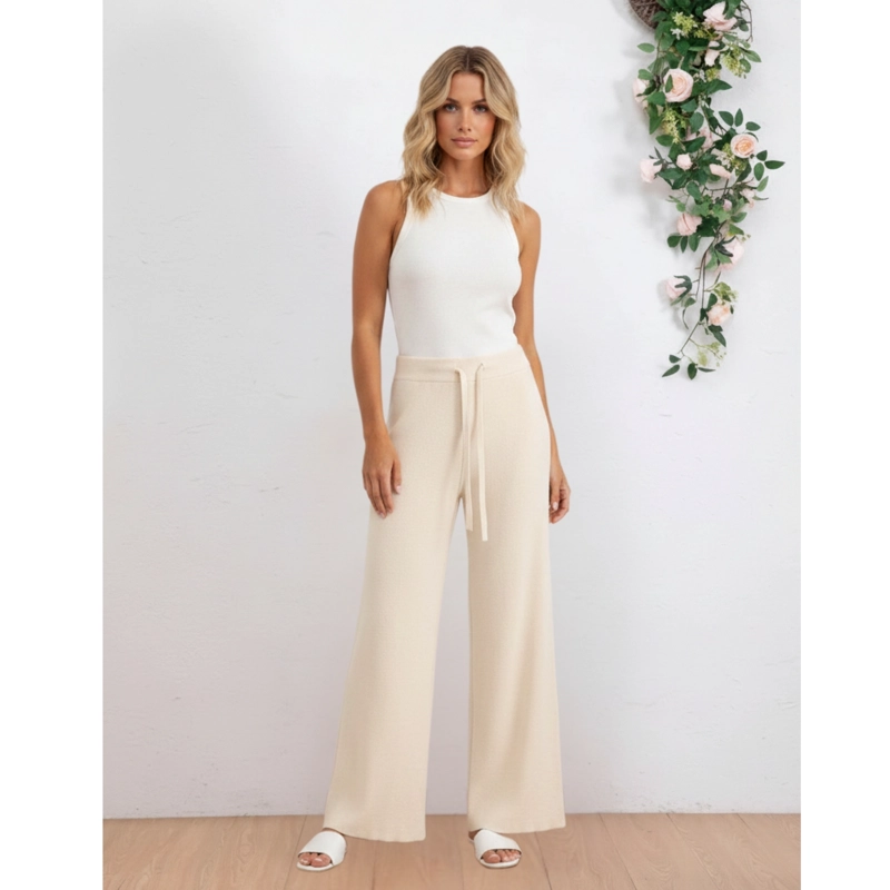 PANTALON ANCHO MUJER TIPO CALZA LANILLA TIRO ALTO FULL ELASTICADO 5109 - 1