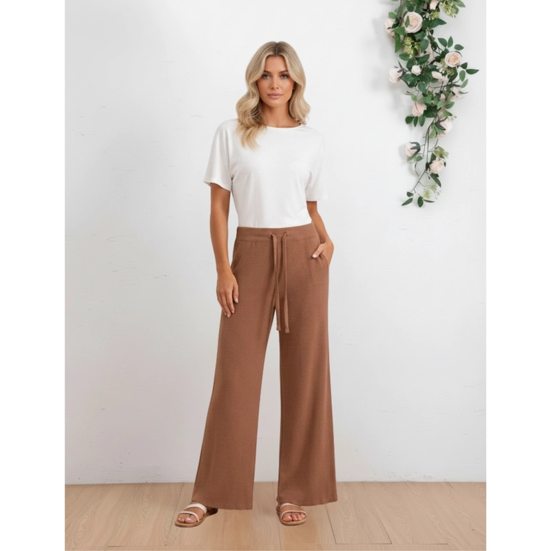 PANTALON ANCHO MUJER TIPO CALZA LANILLA TIRO ALTO FULL ELASTICADO 5109 - 1
