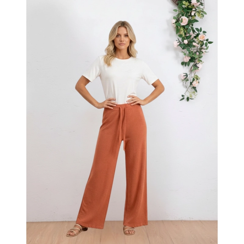 PANTALON ANCHO MUJER TIPO CALZA LANILLA TIRO ALTO FULL ELASTICADO 5109 - 2
